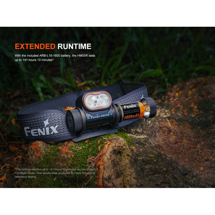 Fenix HM55RABL - Lampă frontală reîncărcabilă LED, reglabilă, USB/1xCR123A 1600 mAh IP68 1200 lm 141,2 h negru