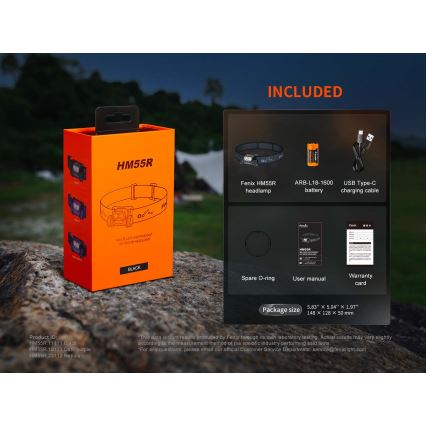 Fenix HM55RABL - Lampă frontală reîncărcabilă LED, reglabilă, USB/1xCR123A 1600 mAh IP68 1200 lm 141,2 h negru