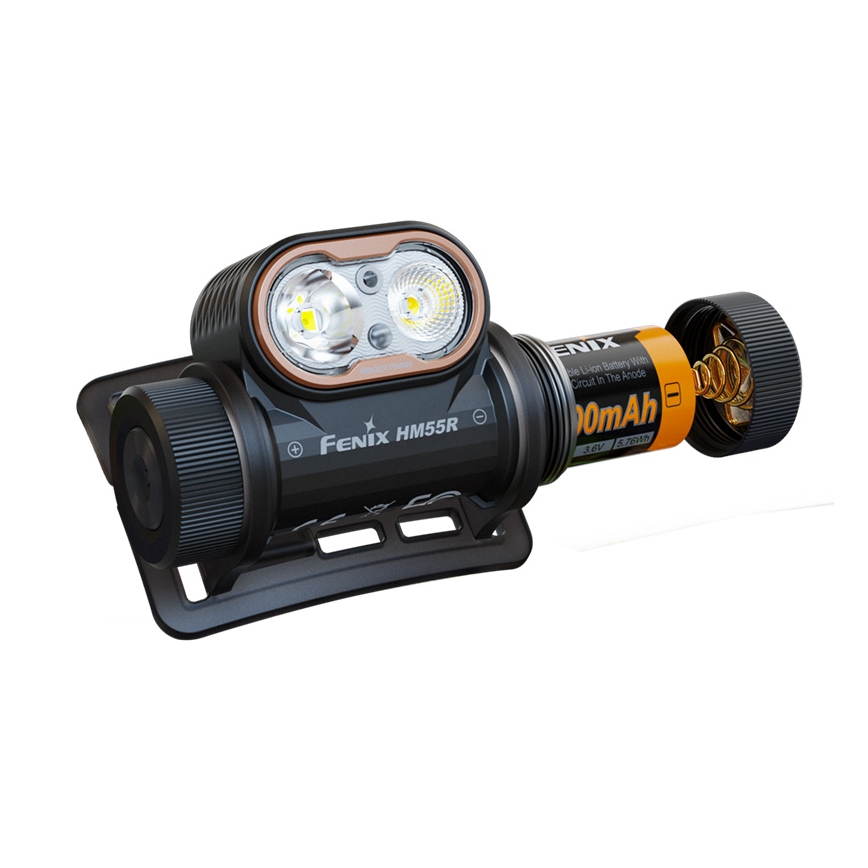 Fenix HM55RABL - Lampă frontală reîncărcabilă LED, reglabilă, USB/1xCR123A 1600 mAh IP68 1200 lm 141,2 h negru