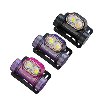 Fenix HM55RPRP - Lanternă frontală reîncărcabilă cu LED, dimmabilă, încărcare USB, 1x CR123A (1600 mAh), IP68, 1200 lm, autonomie 141,2 h, mov/negru