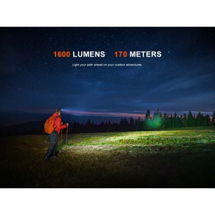 Fenix HM60RV20 - lanternă frontală LED reîncărcabilă, cu reglare a intensității, cu încărcare USB, 4000 mAh, IP68, 1600 lm, 292 ore, portocalie