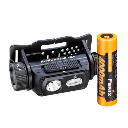 Fenix HM60RV20 - lanternă frontală LED reîncărcabilă, cu reglare a intensității, cu încărcare USB, 4000 mAh, IP68, 1600 lm, 292 ore, portocalie