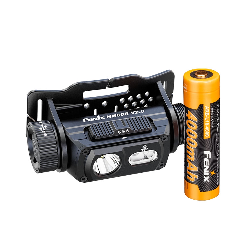 Fenix HM60RV20 - lanternă frontală LED reîncărcabilă, cu reglare a intensității, cu încărcare USB, 4000 mAh, IP68, 1600 lm, 292 ore, portocalie