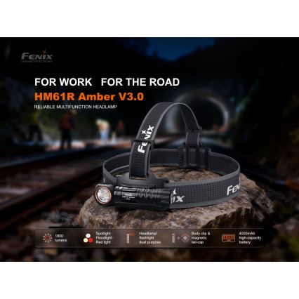 Fenix HM61RV30 - Lanternă frontală reîncărcabilă cu LED, reglabilă, LED/USB/1xCR123A, 4000 mAh, IP68, 1800 lm, 400 h, neagră