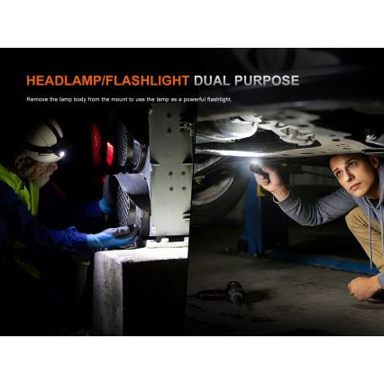Fenix HM61RV30 - Lanternă frontală reîncărcabilă cu LED, reglabilă, LED/USB/1xCR123A, 4000 mAh, IP68, 1800 lm, 400 h, neagră