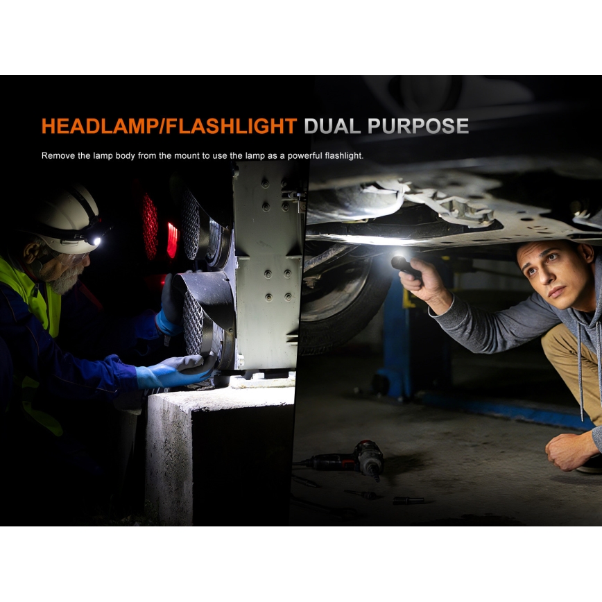 Fenix HM61RV30 - Lanternă frontală reîncărcabilă cu LED, reglabilă, LED/USB/1xCR123A, 4000 mAh, IP68, 1800 lm, 400 h, neagră