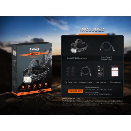 Fenix HP35R - Lanternă frontală LED reîncărcabilă, cu reglare a intensității, LED/USB, 5000 mAh, IP66, 4000 lm, 500 h, neagră