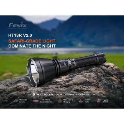 Fenix HT18RV20 - Lanternă LED reîncărcabilă, cu reglare a intensității, încărcare USB, 6000 mAh, IP68, 3700 lm, 87 h, neagră