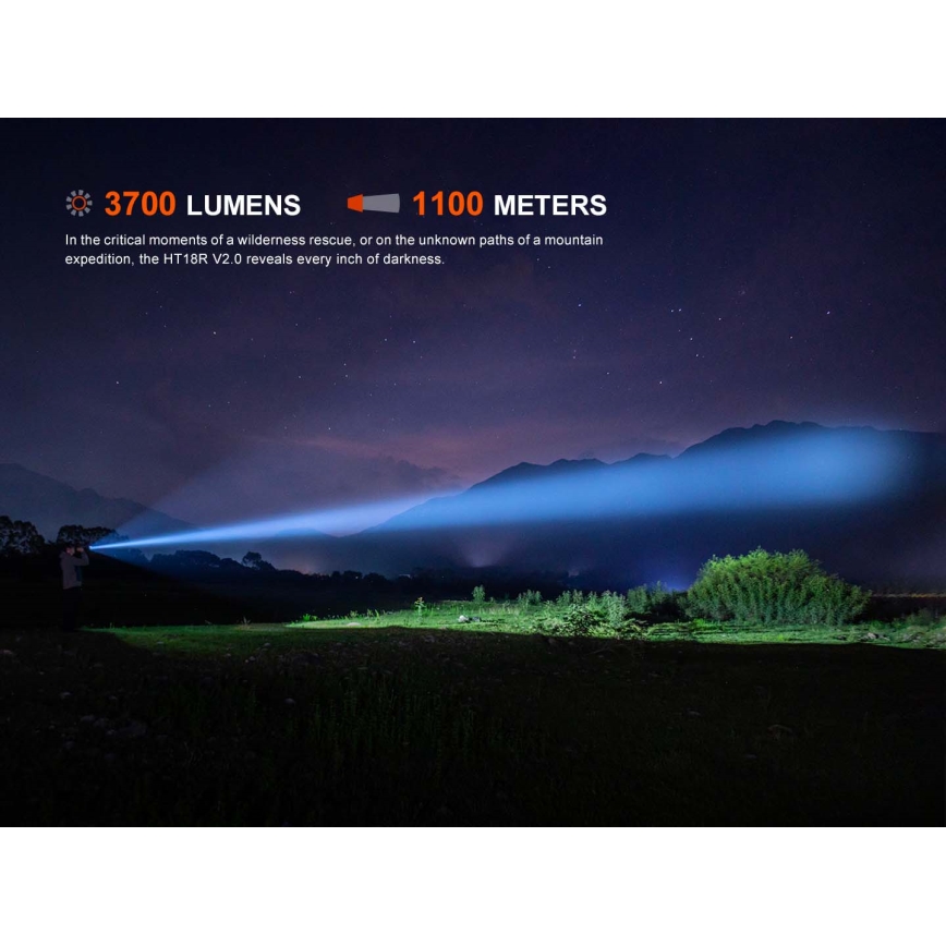 Fenix HT18RV20 - Lanternă LED reîncărcabilă, cu reglare a intensității, încărcare USB, 6000 mAh, IP68, 3700 lm, 87 h, neagră
