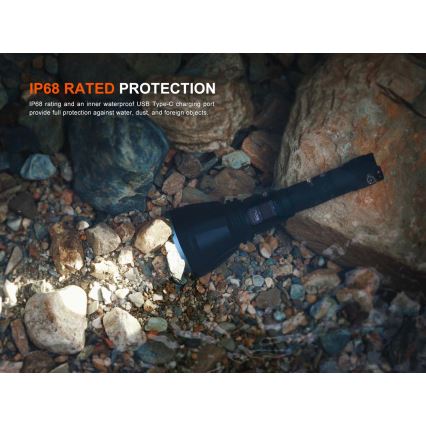 Fenix HT18RV20 - Lanternă LED reîncărcabilă, cu reglare a intensității, încărcare USB, 6000 mAh, IP68, 3700 lm, 87 h, neagră