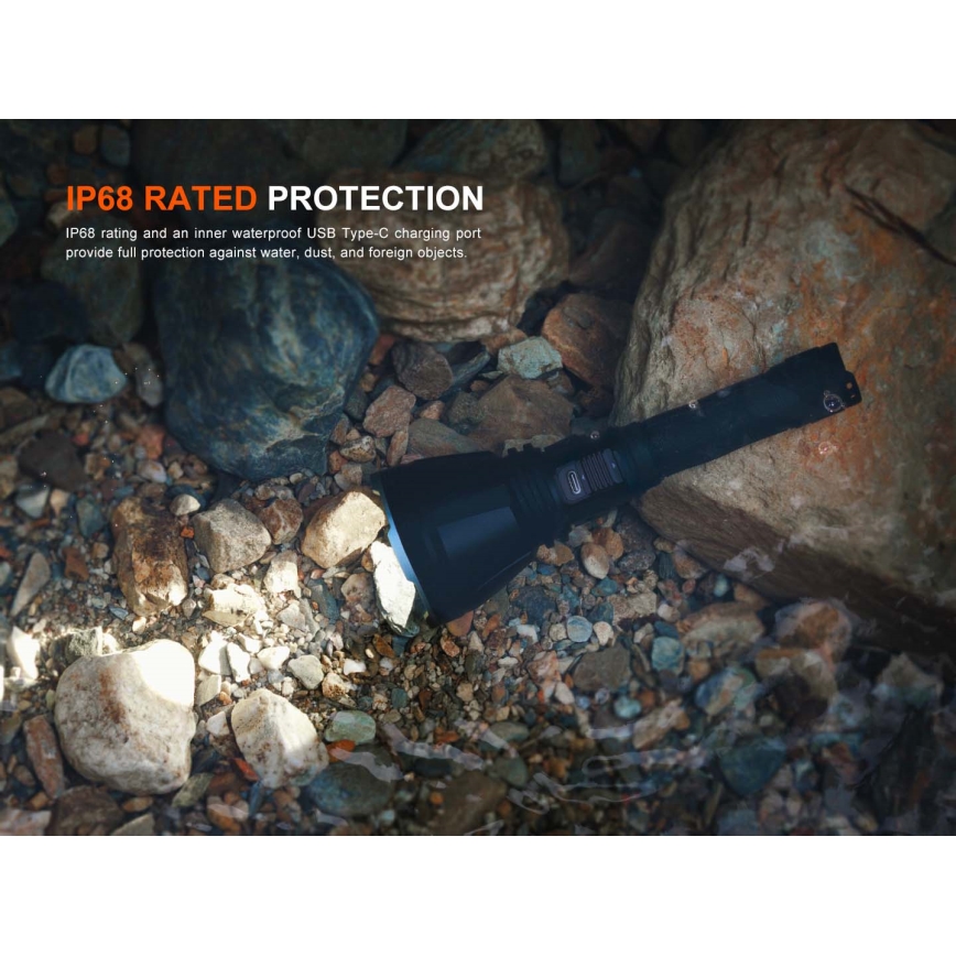 Fenix HT18RV20 - Lanternă LED reîncărcabilă, cu reglare a intensității, încărcare USB, 6000 mAh, IP68, 3700 lm, 87 h, neagră