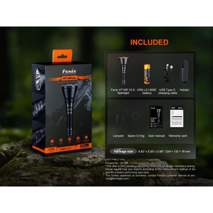 Fenix HT18RV20 - Lanternă LED reîncărcabilă, cu reglare a intensității, încărcare USB, 6000 mAh, IP68, 3700 lm, 87 h, neagră