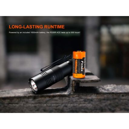Fenix PD26RACE - Lanternă LED reîncărcabilă cu reglaj al intensității, USB, 1600 mAh, IP68, 1300 lm, 556 h, negru