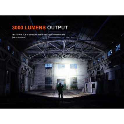 Fenix PD36RACE - lanternă LED reîncărcabilă cu reglare a luminozității, LED/USB, 5000 mAh, IP68, 3000 lm, 63,45 h, negru