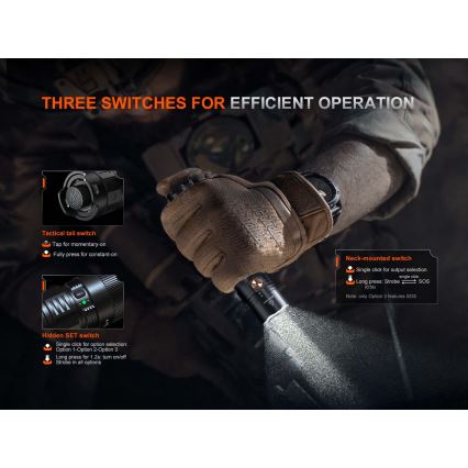 Fenix PD36RACE - lanternă LED reîncărcabilă cu reglare a luminozității, LED/USB, 5000 mAh, IP68, 3000 lm, 63,45 h, negru