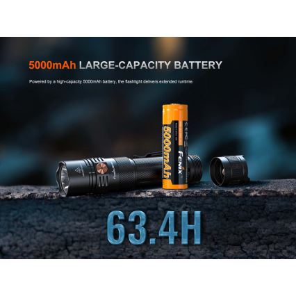 Fenix PD36RACE - lanternă LED reîncărcabilă cu reglare a luminozității, LED/USB, 5000 mAh, IP68, 3000 lm, 63,45 h, negru