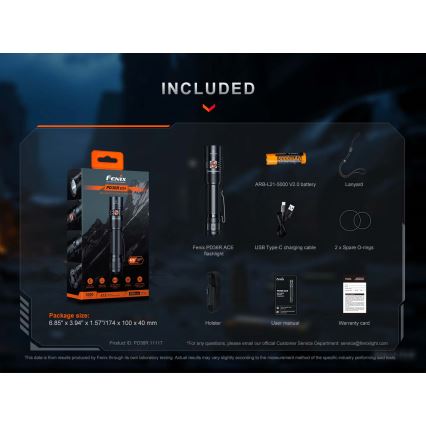 Fenix PD36RACE - lanternă LED reîncărcabilă cu reglare a luminozității, LED/USB, 5000 mAh, IP68, 3000 lm, 63,45 h, negru