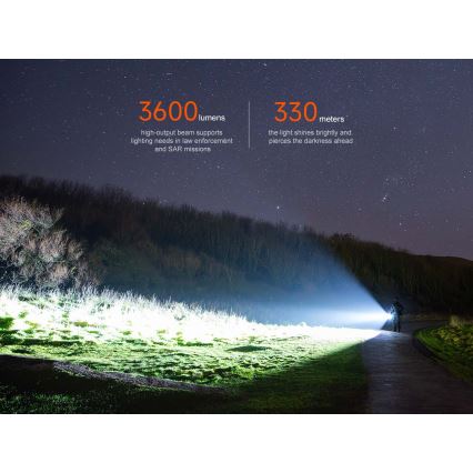Fenix TK17BLK - Lanternă LED reîncărcabilă cu intensitate reglabilă, încărcare USB, 6000 mAh, IP68, 3600 lm, 60 h, negru