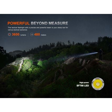 Fenix TK21RBLK - Lanternă LED reîncărcabilă, reglabilă, LED/USB, 6000 mAh, IP68, 3600 lm, 72,5 ore, negru
