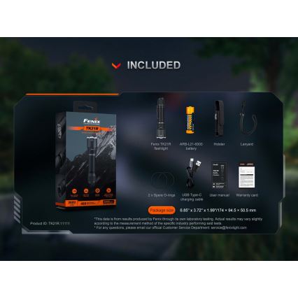 Fenix TK21RBLK - Lanternă LED reîncărcabilă, reglabilă, LED/USB, 6000 mAh, IP68, 3600 lm, 72,5 ore, negru