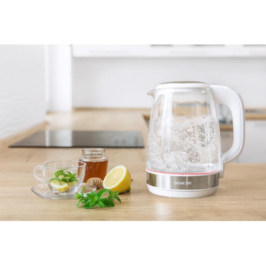 Fierbător de apă cu termoreglare 2 l 2200W/230V alb Sencor