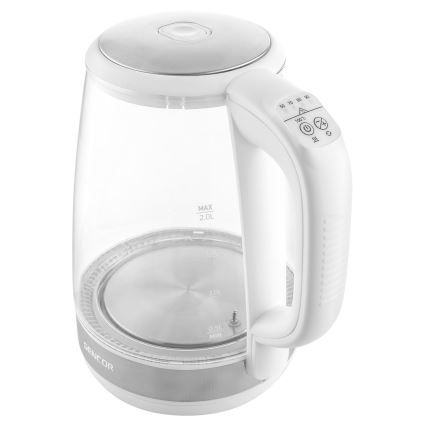 Fierbător de apă cu termoreglare 2 l 2200W/230V alb Sencor