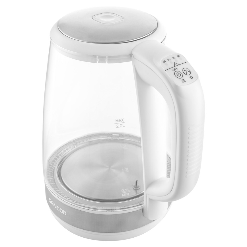 Fierbător de apă cu termoreglare 2 l 2200W/230V alb Sencor