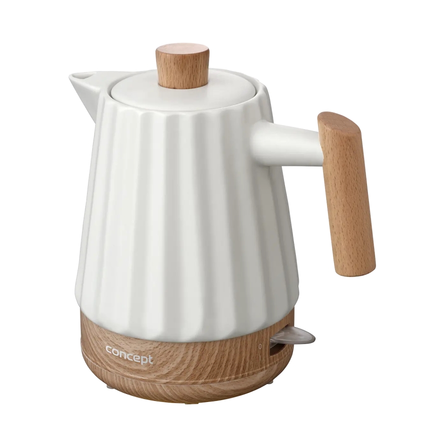 Fierbător electric Concept RK0090 - 1,5 l 1500W/230V alb/decor lemn/ceramică