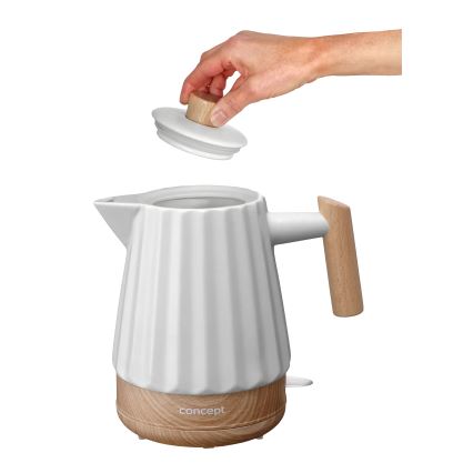 Fierbător electric Concept RK0090 - 1,5 l 1500W/230V alb/decor lemn/ceramică
