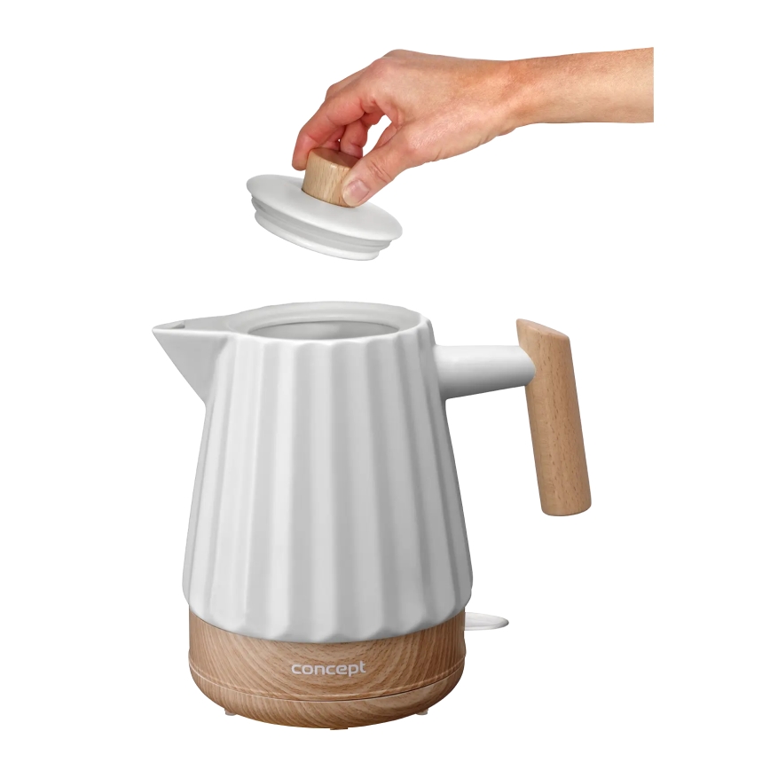Fierbător electric Concept RK0090 - 1,5 l 1500W/230V alb/decor lemn/ceramică