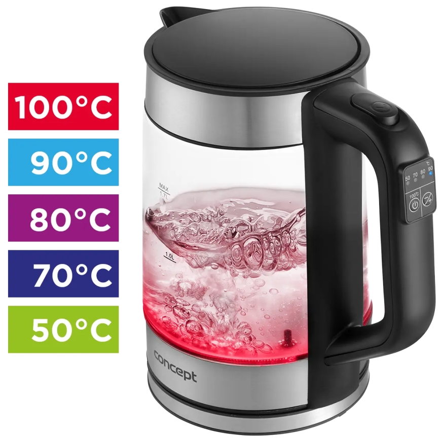 Fierbător electric Concept RK4067, cu reglare a temperaturii, 1,7 l, 2200W/230V, inox