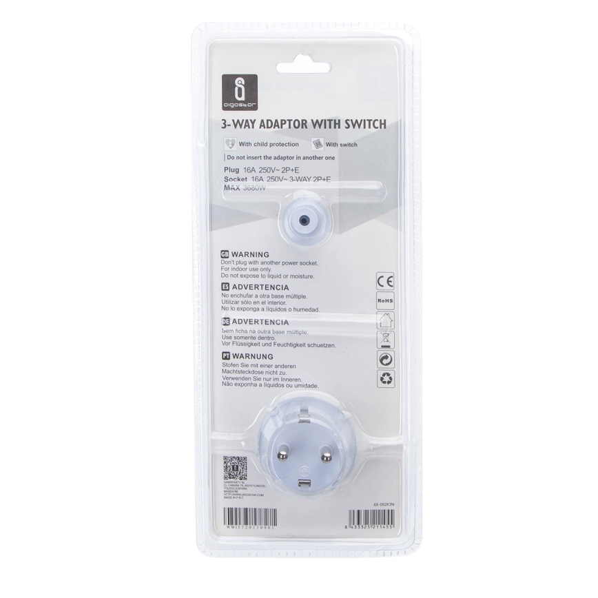 Fișă triplă cu întrerupător Aigostar 3x16A/230V SCHUKO