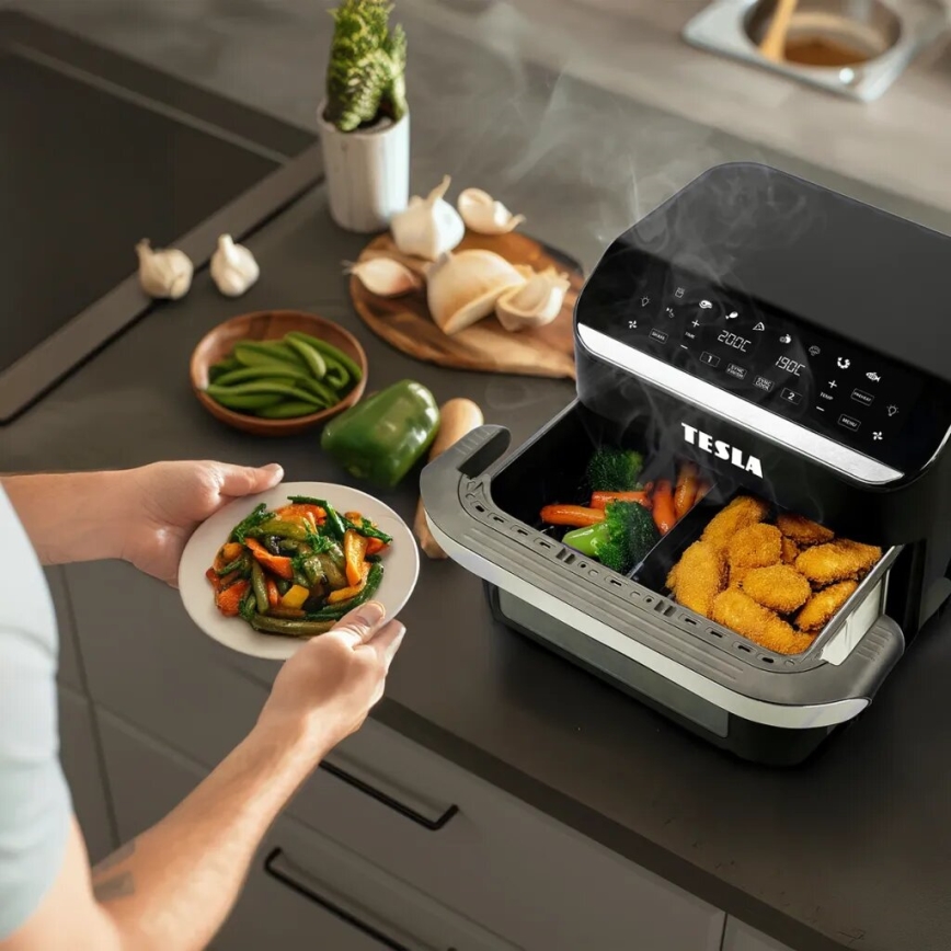 Friteuză cu aer cald dublă digitală multifuncțională TESLA Electronics AirCook 10 l 2400W/230V