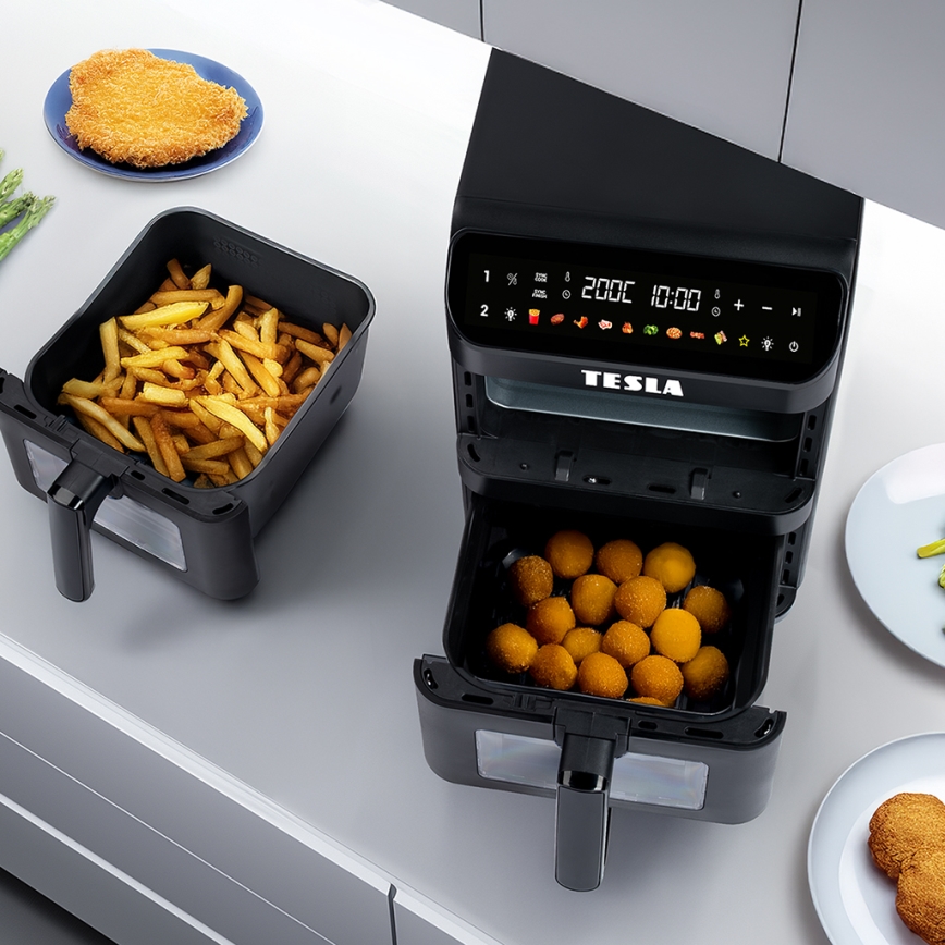 TESLA Electronics AirCook - Friteuză digitală multifuncțională cu aer cald, 11 l, 2800W/230V, neagră