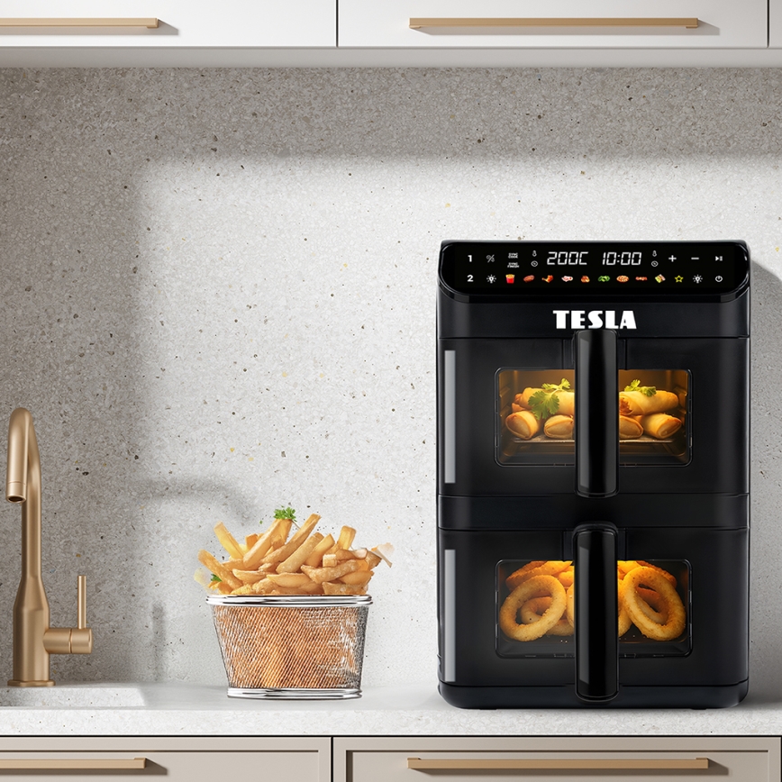 TESLA Electronics AirCook - Friteuză digitală multifuncțională cu aer cald, 11 l, 2800W/230V, neagră