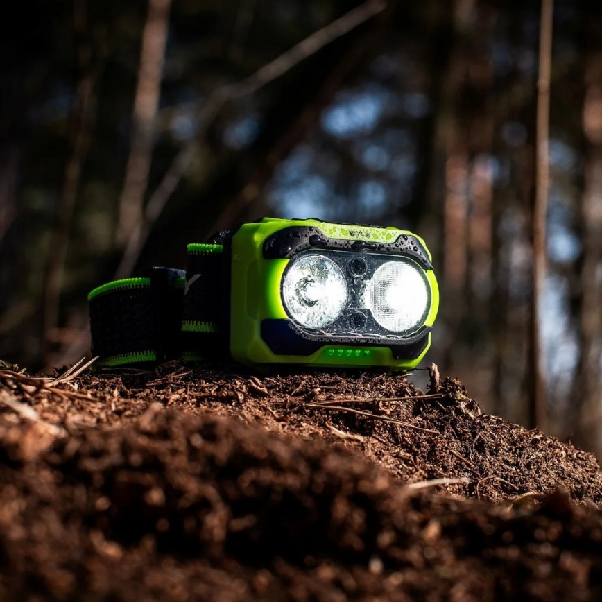 Lanternă frontală LED reîncărcabilă, reglabilă, cu senzor și lumină LED roșie 10W/5V/3xAAA IP44 600 lm 1200 mAh