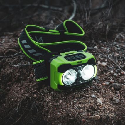 Lanternă frontală LED reîncărcabilă, reglabilă, cu senzor și lumină LED roșie 10W/5V/3xAAA IP44 600 lm 1200 mAh