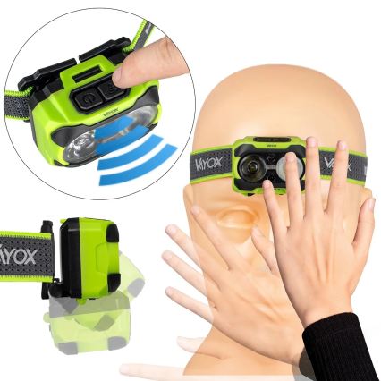 Lanternă frontală LED reîncărcabilă, reglabilă, cu senzor și lumină LED roșie 10W/5V/3xAAA IP44 600 lm 1200 mAh