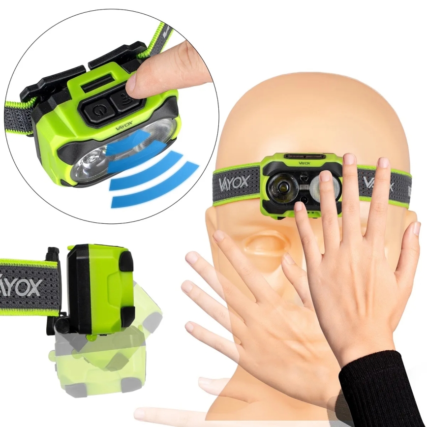 Lanternă frontală LED reîncărcabilă, reglabilă, cu senzor și lumină LED roșie 10W/5V/3xAAA IP44 600 lm 1200 mAh