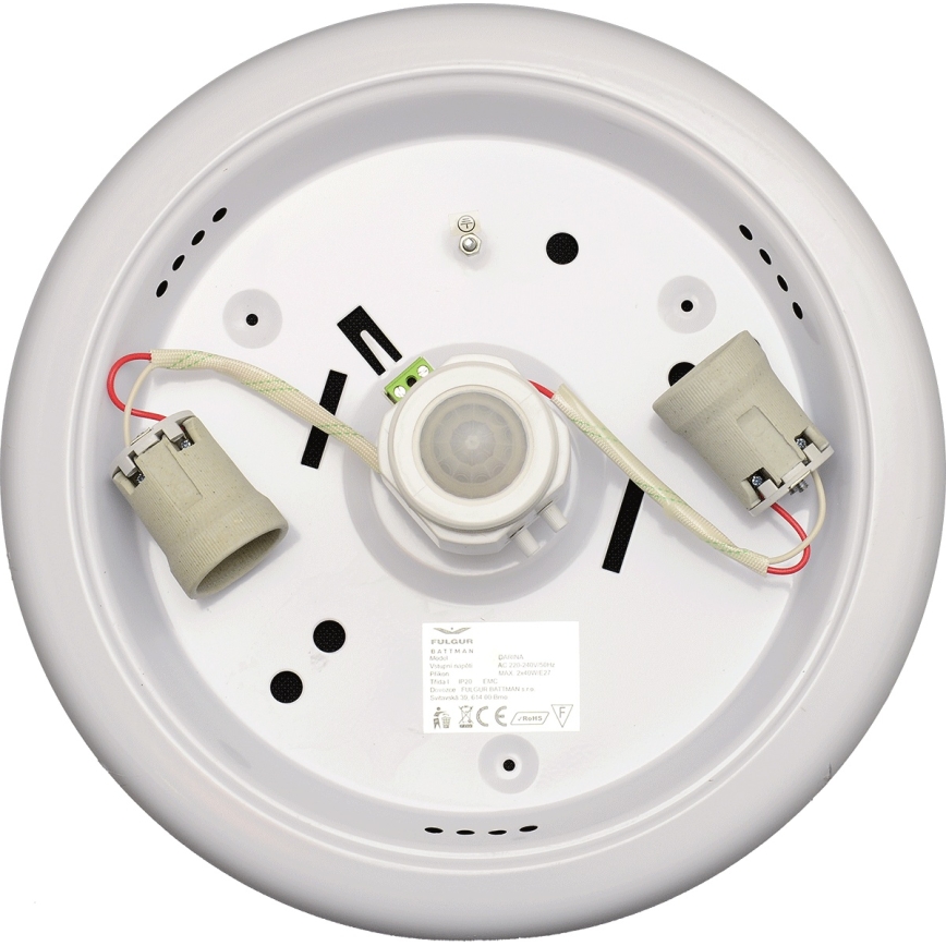 Fulgur s-22941 - Plafonieră DARINA cu senzor de mișcare și senzor crepuscular, 2xE27/40W/230V, Ø 30 cm, albă