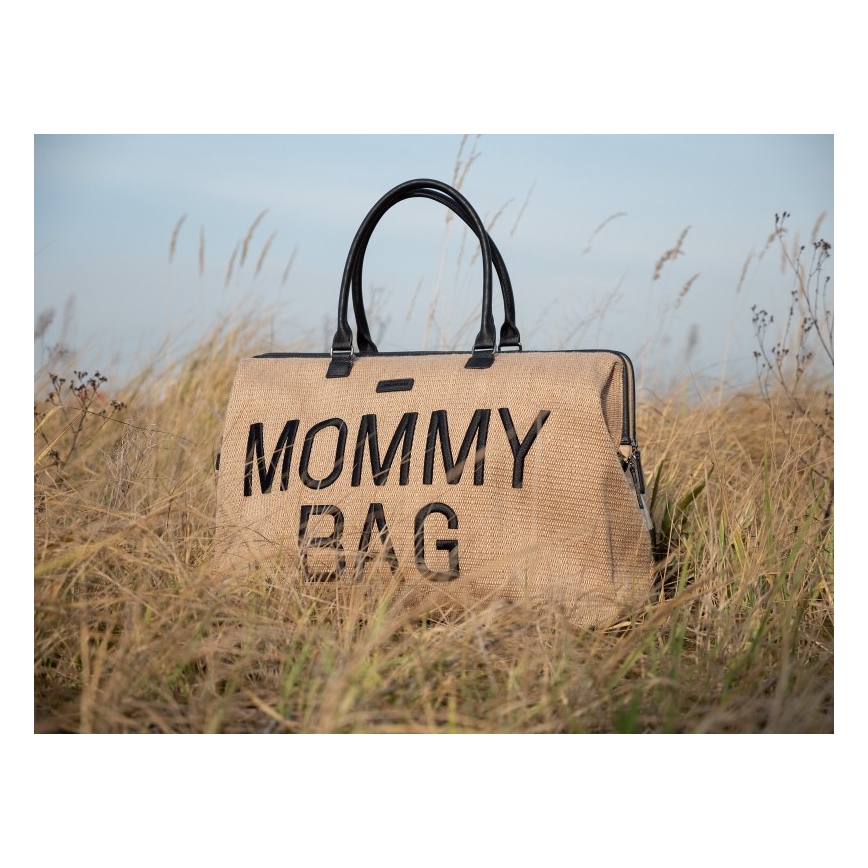 Geantă de înfășat Childhome MOMMY BAG RAFFIA LOOK bej