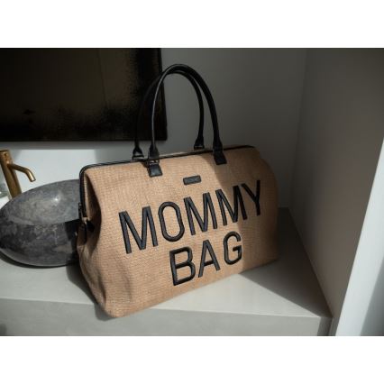 Geantă de înfășat Childhome MOMMY BAG RAFFIA LOOK bej