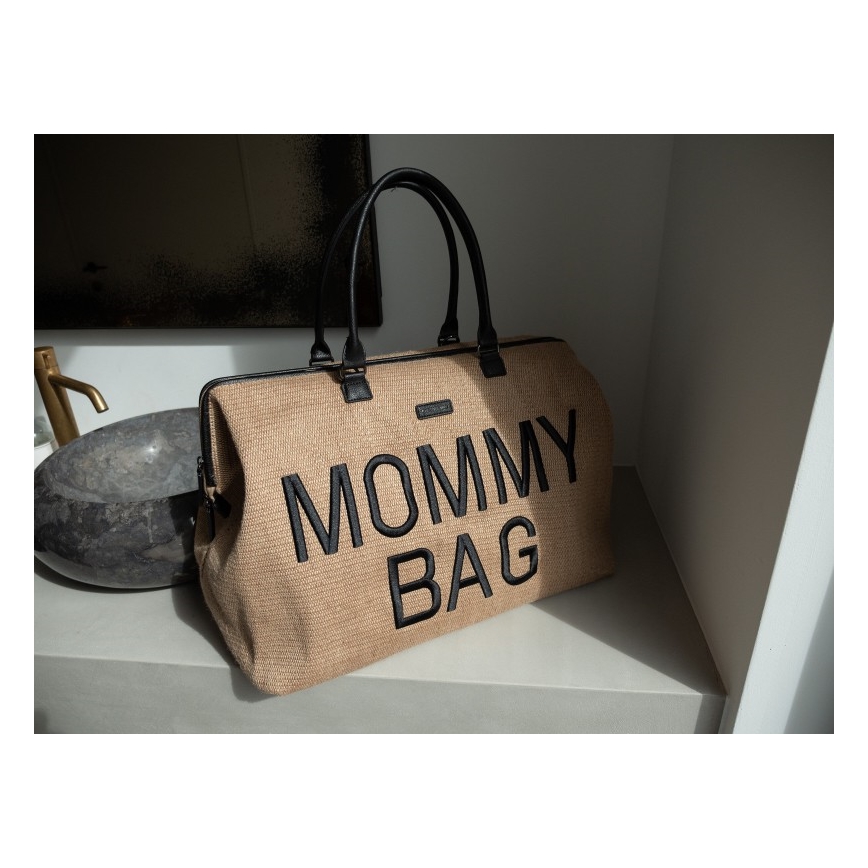 Geantă de înfășat Childhome MOMMY BAG RAFFIA LOOK bej