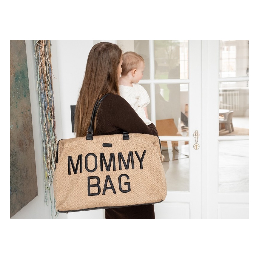 Geantă de înfășat Childhome MOMMY BAG RAFFIA LOOK bej