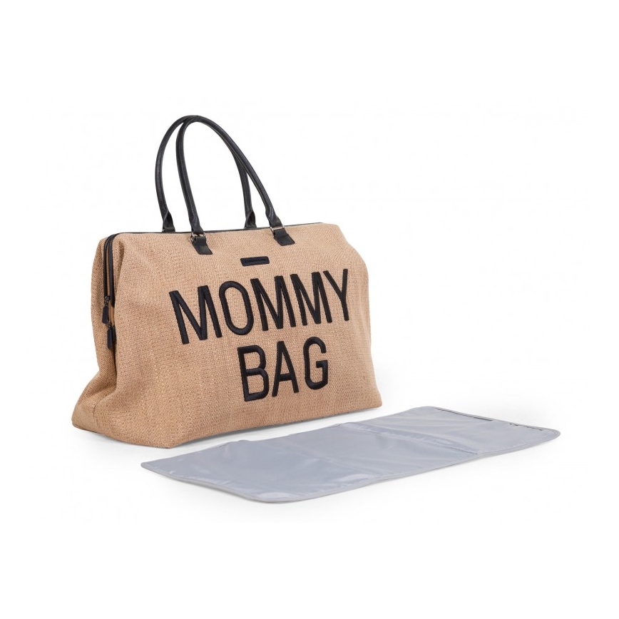 Geantă de înfășat Childhome MOMMY BAG RAFFIA LOOK bej