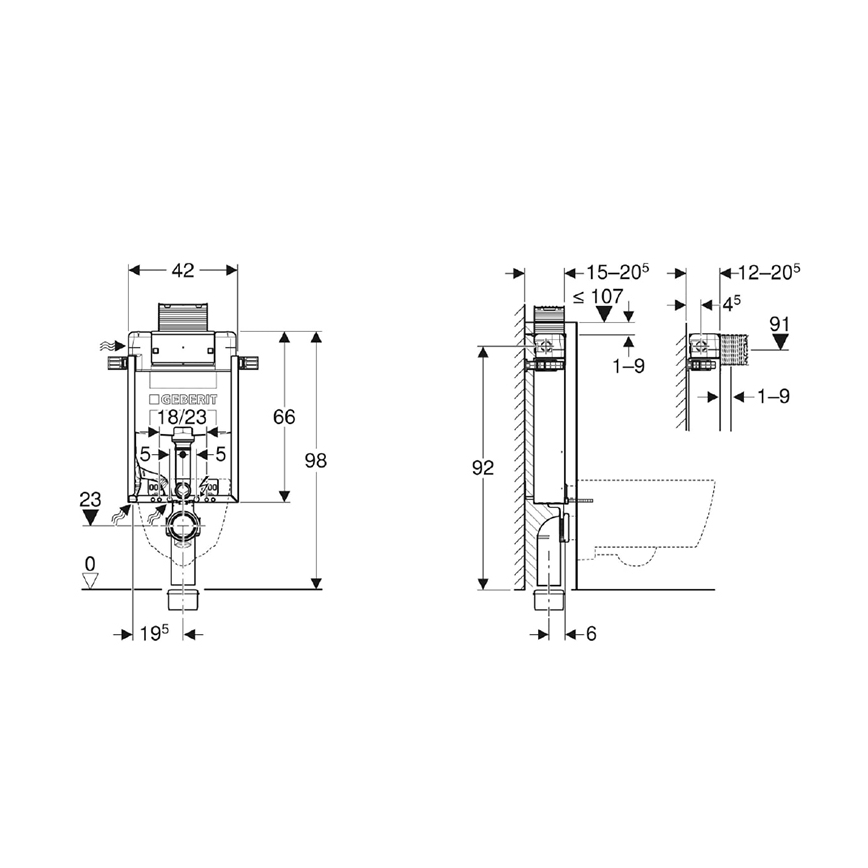 Geberit 110.010.00.1 - Modul pentru montaj în perete pentru WC suspendat Kombifix 98 cm