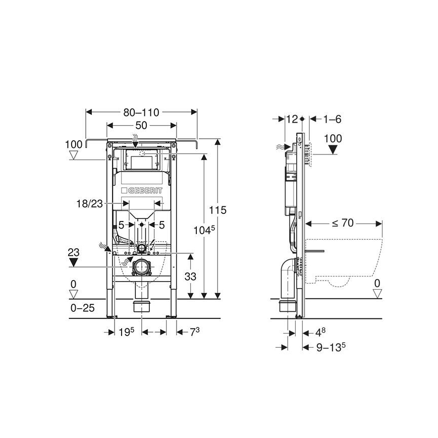 Geberit 111.355.00.6 - modul încastrat Duofix 115 cm pentru WC suspendat