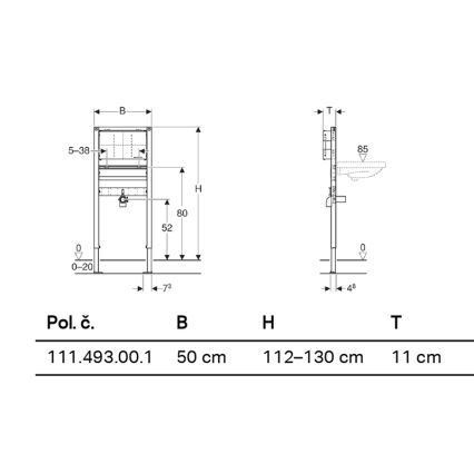 Geberit 111.493.00.1 - Modul încastrat Duofix pentru lavoar suspendat, 112-130 cm