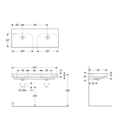 Geberit 500.224.01.1 - Lavoar dublu suspendat Smyle Square 120 x 48 cm, din ceramică, alb