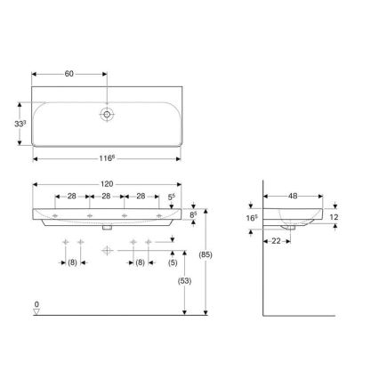 Geberit 500.225.01.1 - Lavoar dublu suspendat Smyle Square 120 x 48 cm, ceramică, alb